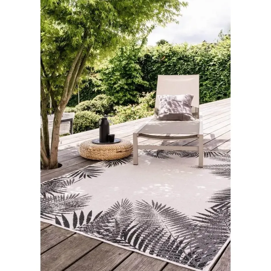 Eva Interior Buitenkleed Zwart Leaf - 200 x 200 cm