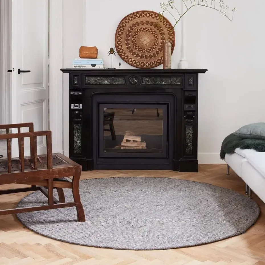 Eva interior Rond vloerkleed wol Antraciet - Cobble Stone - 180 x 180 cm