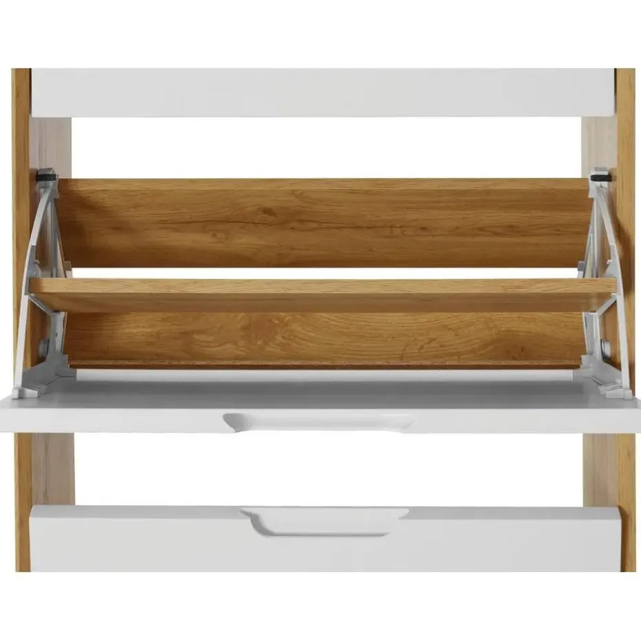 Ezra - Schoenenkast met 3 kleppen in eiken / witte spaanplaat