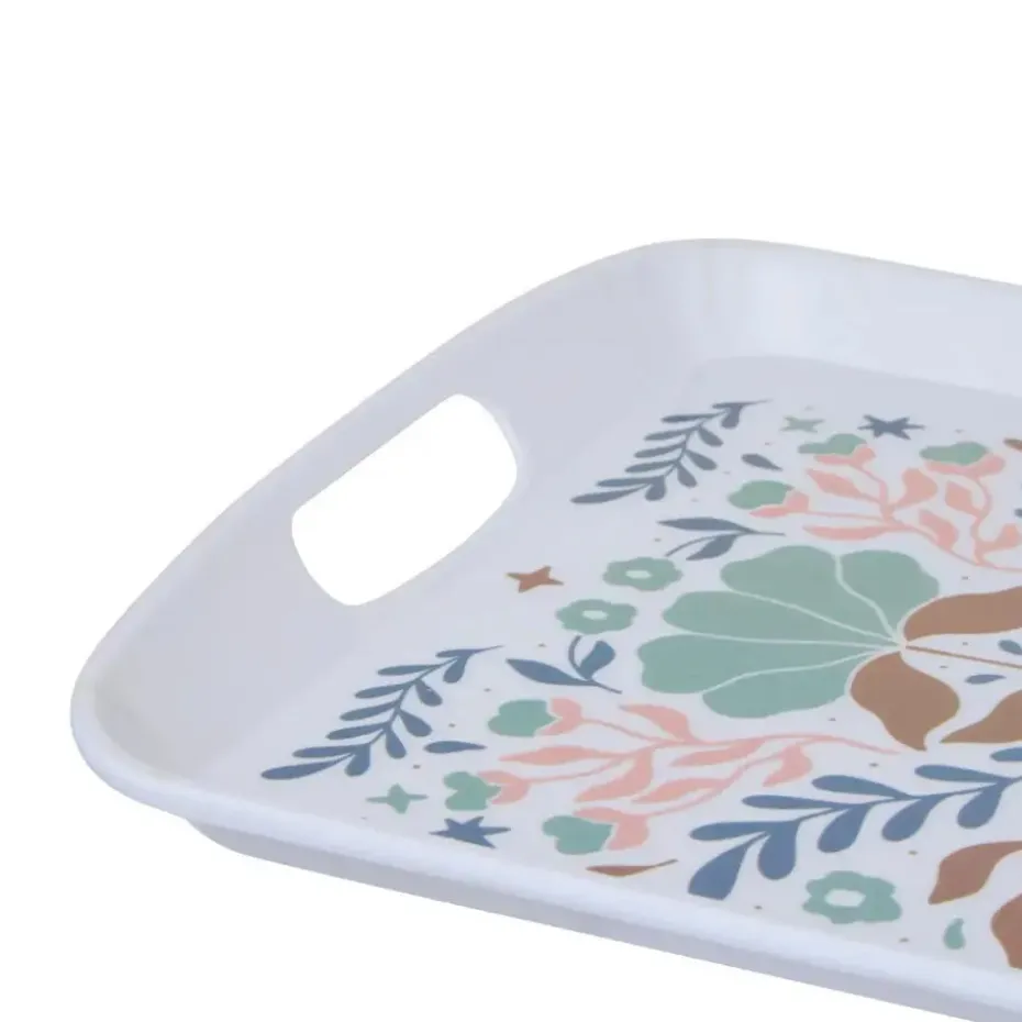 5Five Design dienblad van melamine - 39 x 26 cm - flowers print wit