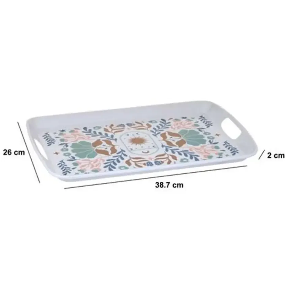 5Five Design dienblad van melamine - 39 x 26 cm - flowers print wit