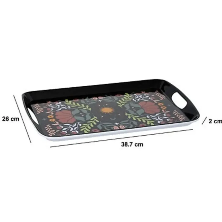 5Five Design dienblad van melamine - 39 x 26 cm - flowers print zwart