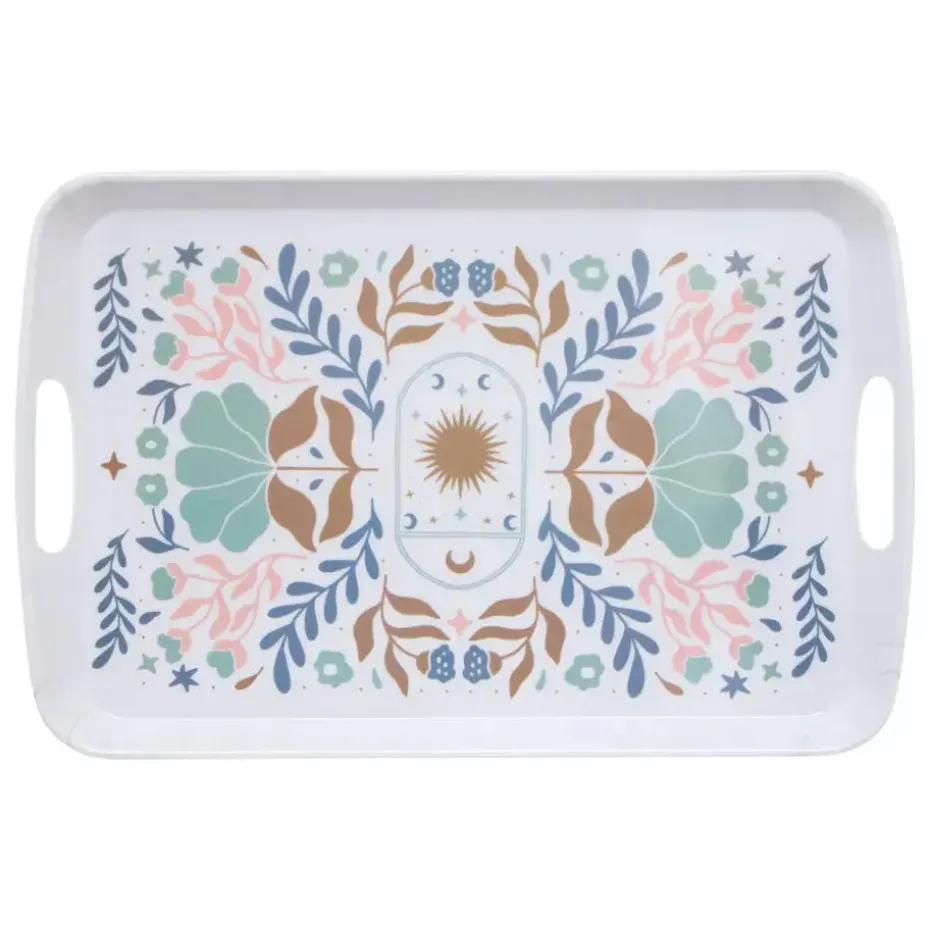 5Five Design dienblad van melamine - 47 x 30 cm - flowers print wit