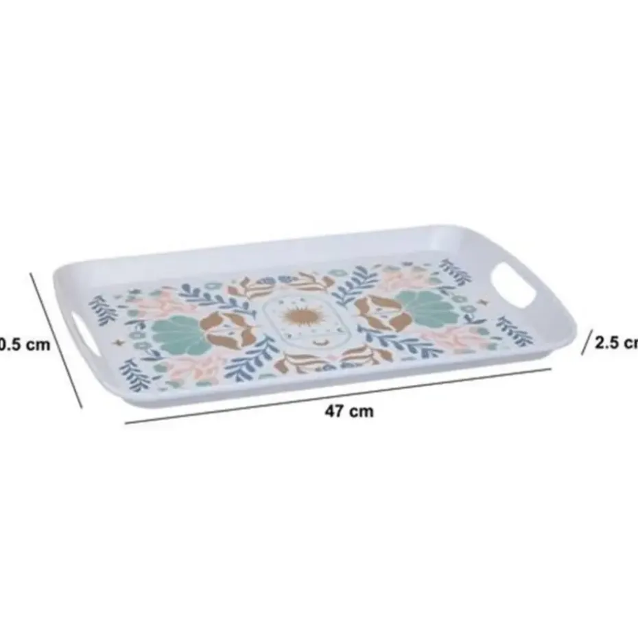 5Five Design dienblad van melamine - 47 x 30 cm - flowers print wit