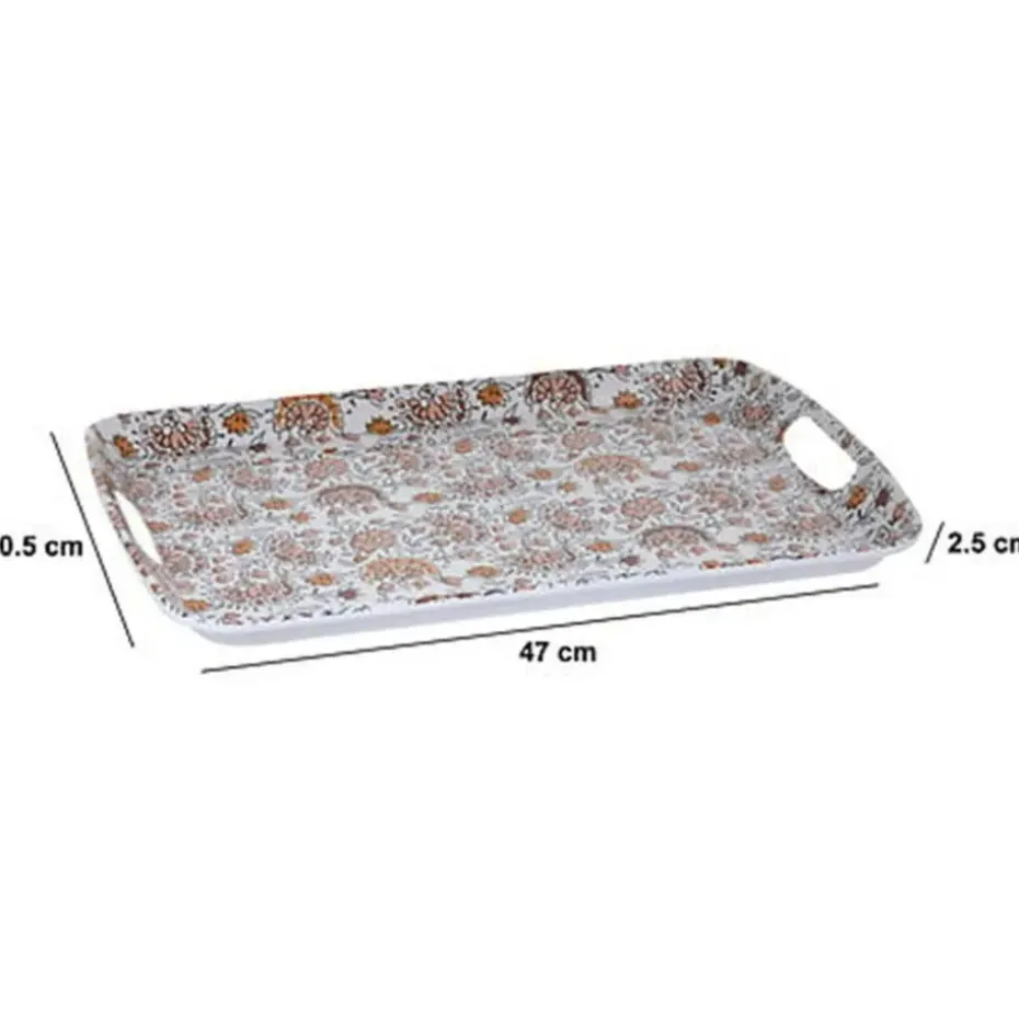 5Five Design dienblad van melamine - 47 x 30 cm - flowers print wit