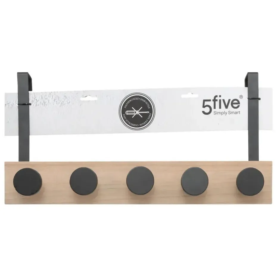 5Five Deurkapstok - zwart - 5-haaks - B50 x H24 cm