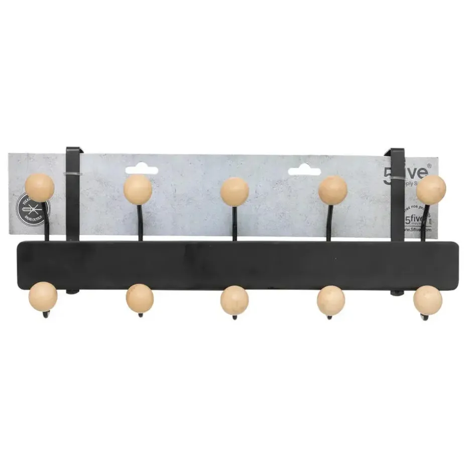 5Five Deurkapstok - zwart/beige - 10-haaks - B44 x H17 cm
