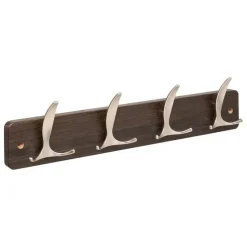 5Five Kapstok - 4 ophang haken - RVS - bruin/zilver - 45 x 10 cm