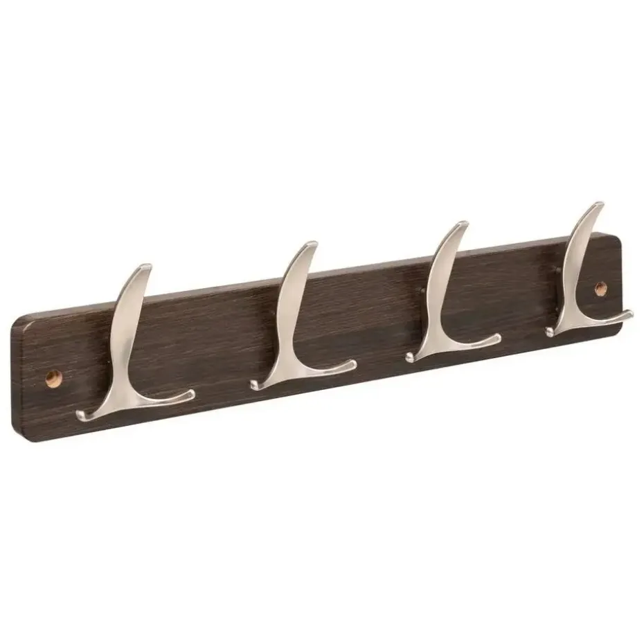 5Five Kapstok - 4 ophang haken - RVS - bruin/zilver - 45 x 10 cm