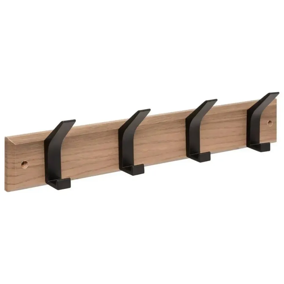 5Five Kapstok - 4 ophang haken - RVS - bruin/zwart - 45 x 10 cm