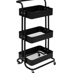5Five Keuken/badkamer opberg trolley - 3 laags - zwart