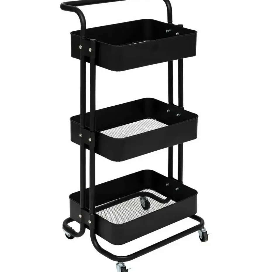 5Five Keuken/badkamer opberg trolley - 3 laags - zwart