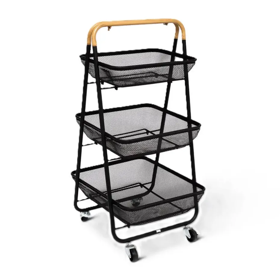 5Five Keuken/badkamer opberg trolley - 3 laags - zwart