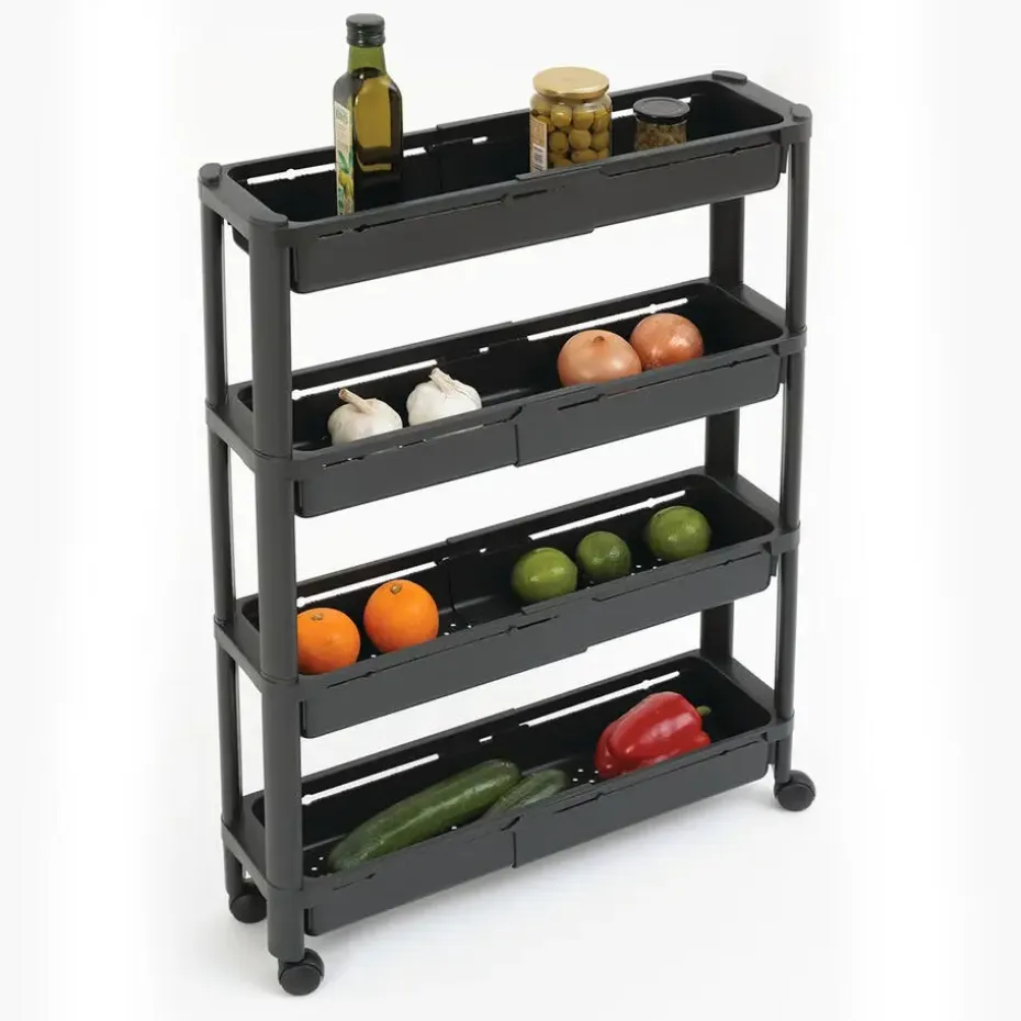 5Five Keuken/badkamer trolley 4 laags - 37 x 15 x 79 cm - zwart