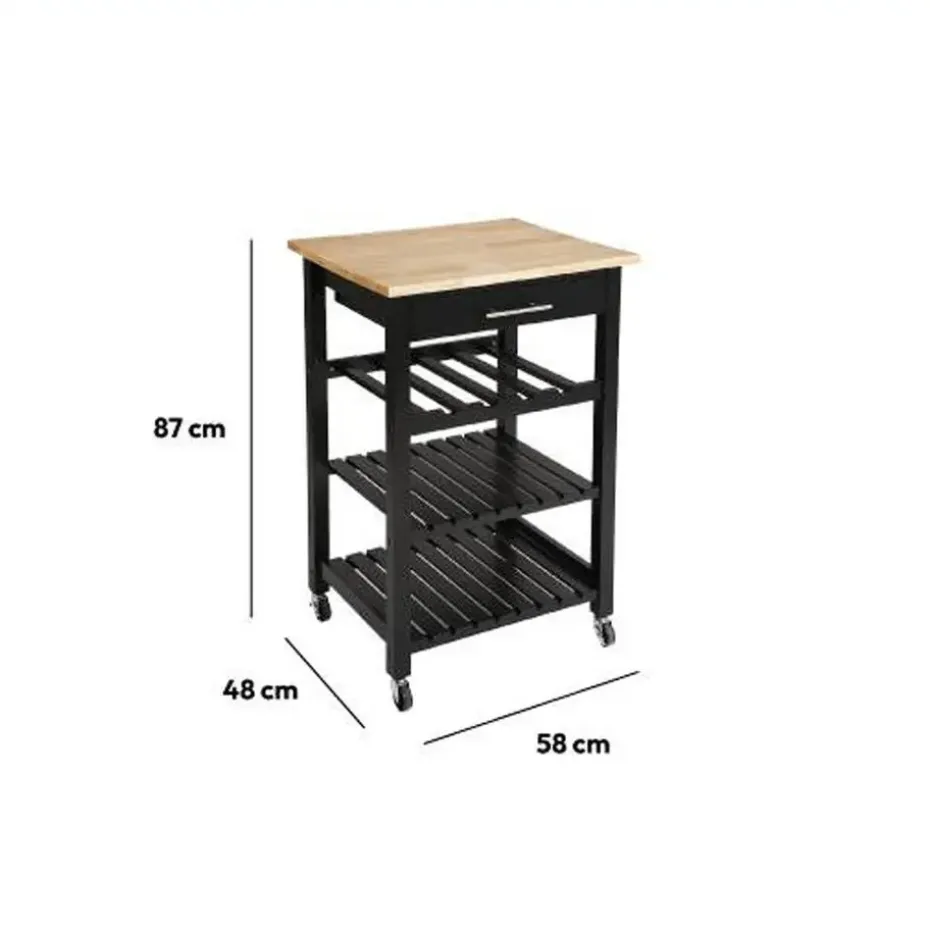 5Five Keukentrolley - met lade - zwart/bruin - 87 x 58 x 48 cm