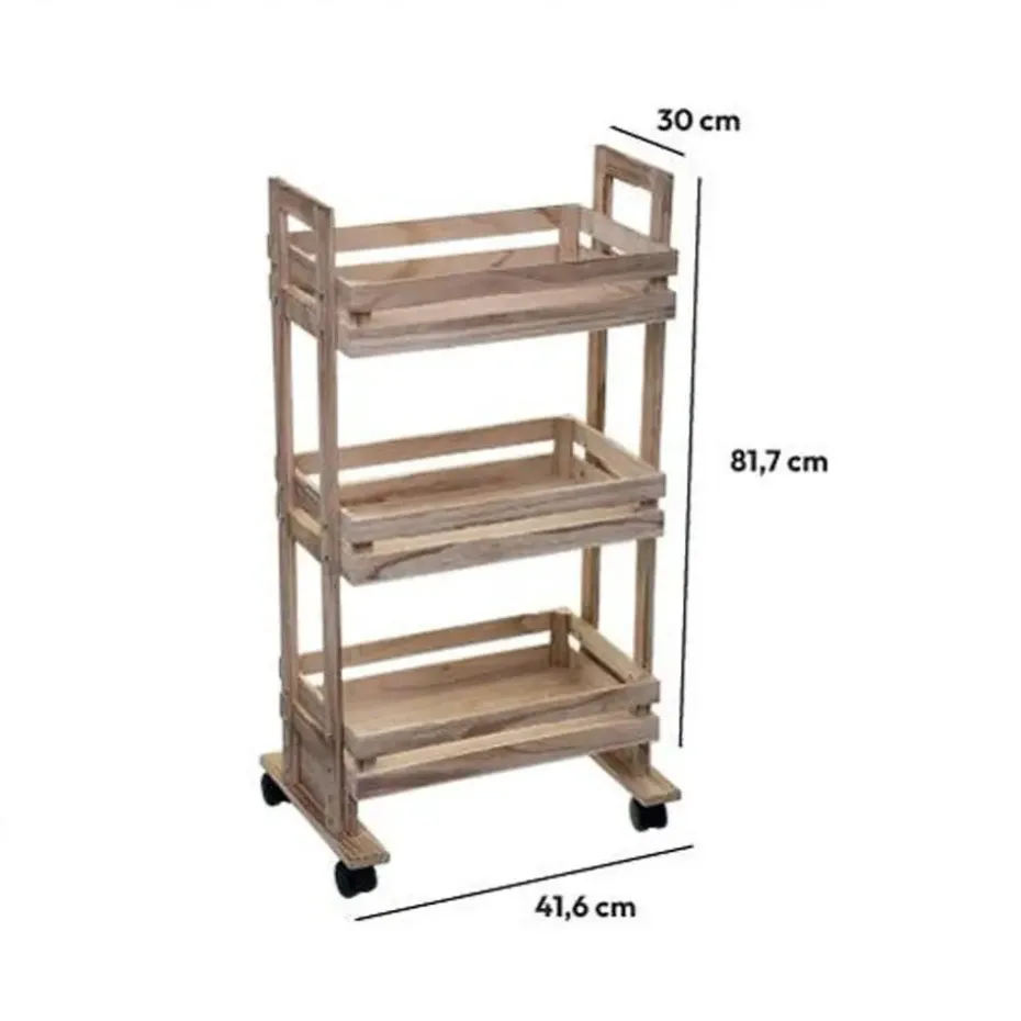 5Five Keukentrolley/kast - bruin - hout - 82 x 42 x 30 cm - 3 niveaus - fruitkis