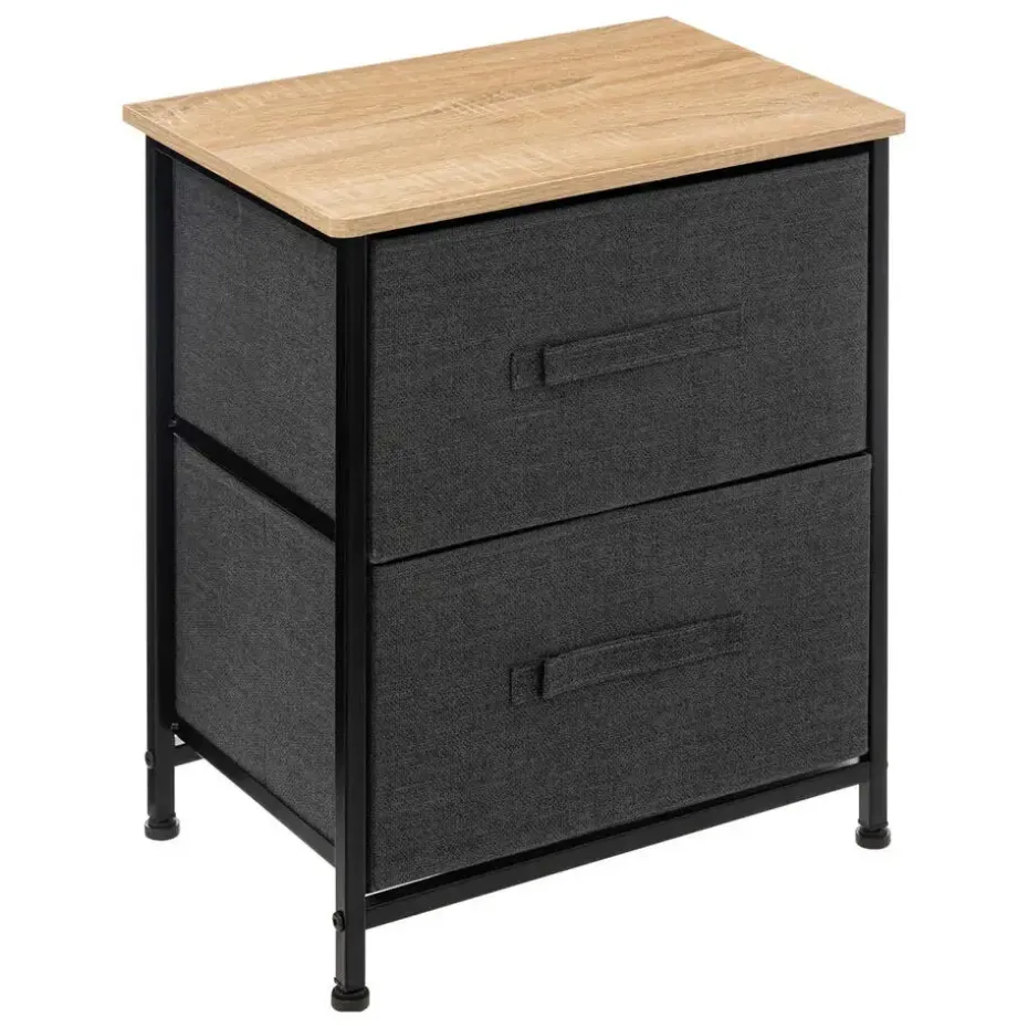 5Five Opbergkast - 2x mand - 42x30x51cm - hout/stof donkergrijs