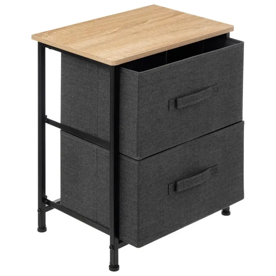 5Five Opbergkast - 2x mand - 42x30x51cm - hout/stof donkergrijs