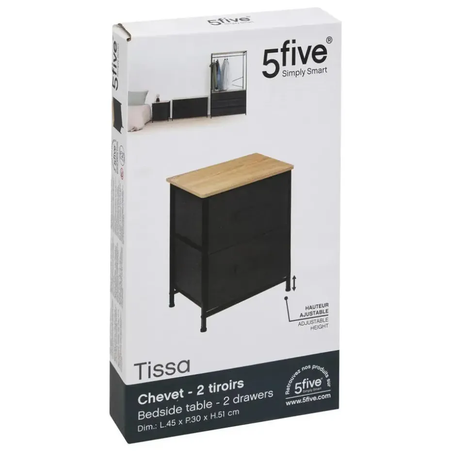 5Five Opbergkast - 2x mand - 42x30x51cm - hout/stof donkergrijs