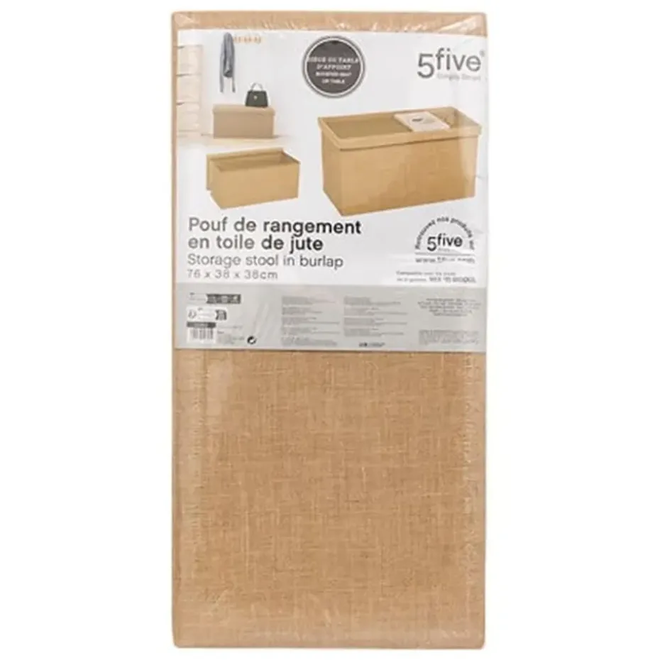 5Five Poef/hocker - opbergbox - beige - PU/MDF - 38 x 76 cm