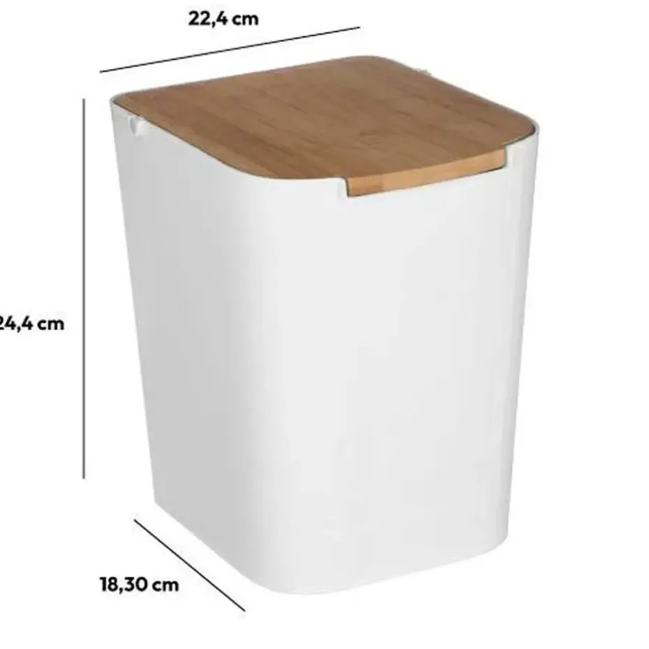 Five Prullenbak - 5 liter - bamboe - wit/lichtbruin - 24 x 19 cm