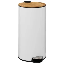 5Five Prullenbak/pedaalemmer Bamboe - wit - 30L - 38 x 29 x 60 cm