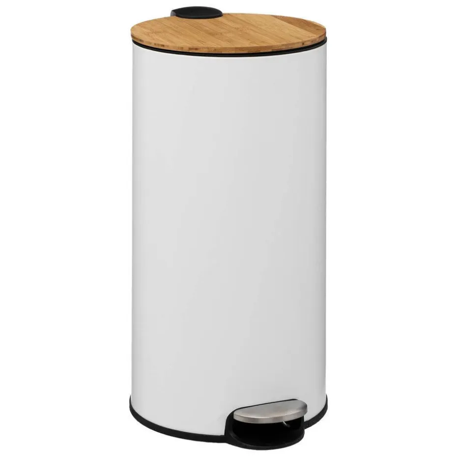 5Five Prullenbak/pedaalemmer Bamboe - wit - 30L - 38 x 29 x 60 cm