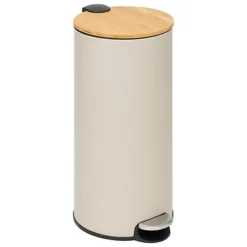 5Five Prullenbak/pedaalemmer Bamboe - beige - 30L - 38x29x60 cm