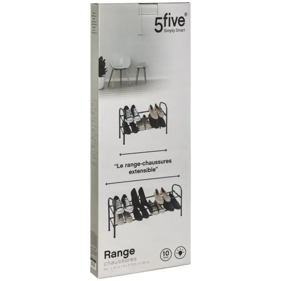 5five Schoenenrek - uitschuifbaar - zwart - 6-10 paar - 61 x 39cm