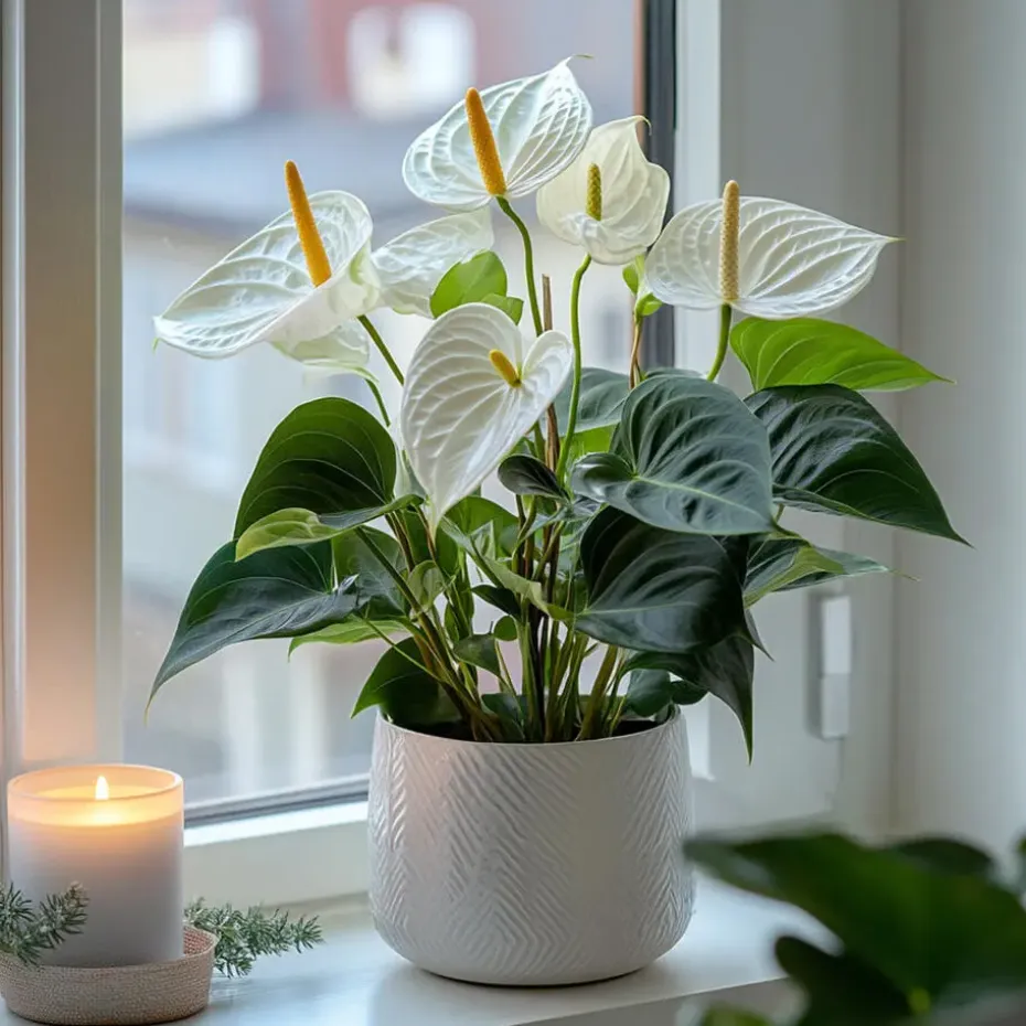 Flamingoplant - Anthurium 'Alpine White' - Hoogte 40-55cm - ø14cm