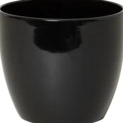 Floran Bloempot/plantenpot Boule - zwart - keramiek - 25 x 22 cm