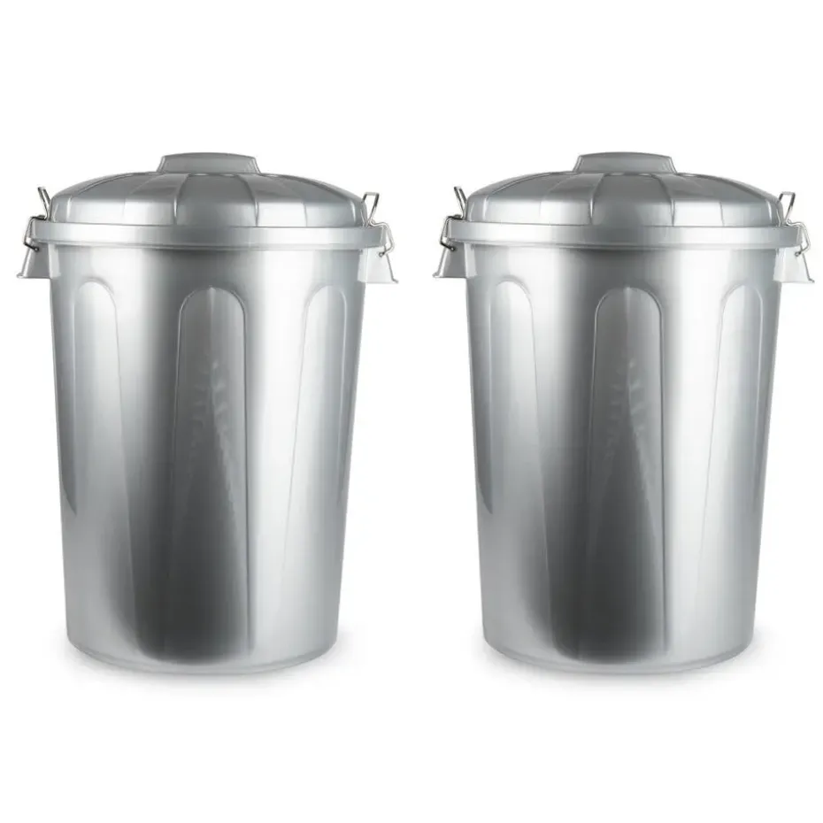 Forte Plastics Afvalbak - zilverkleurig - afvalemmer met deksel - 70l