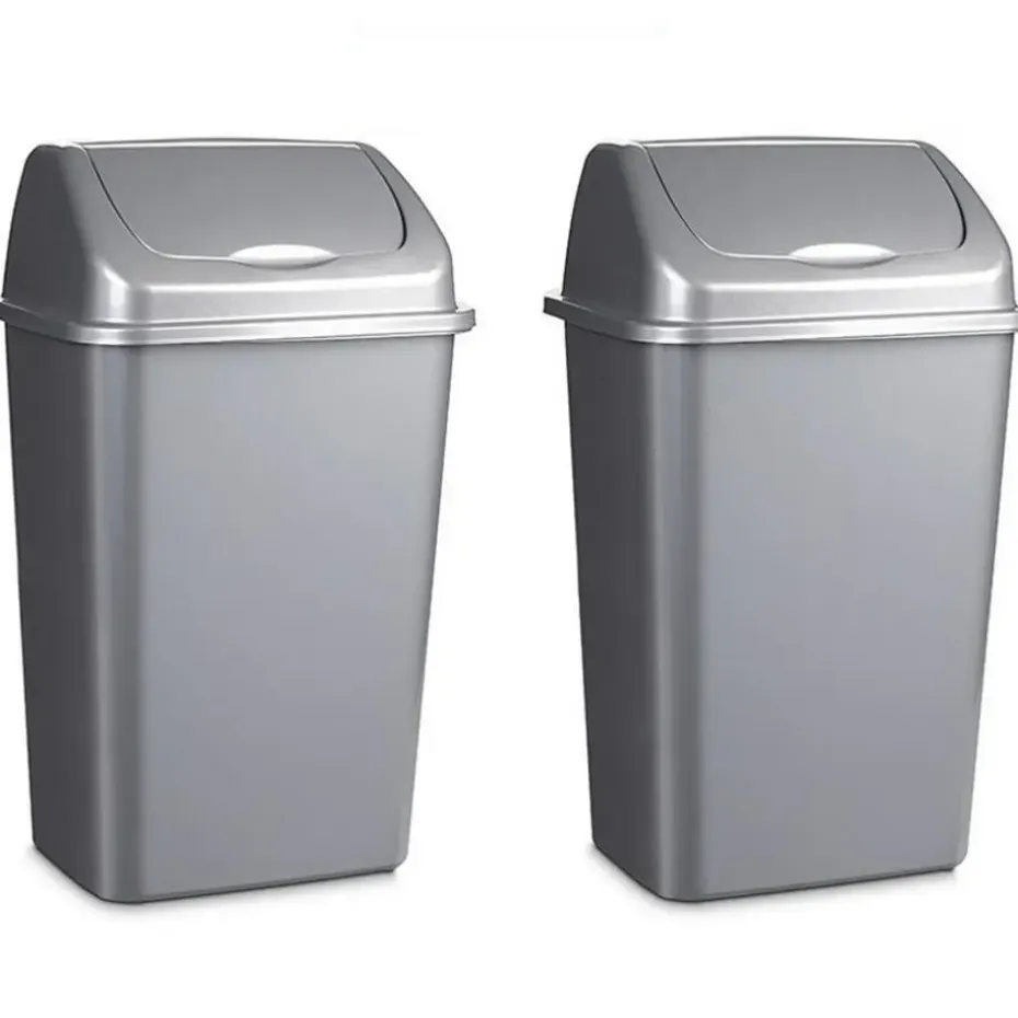 Forte Plastics Prullenbak - zilver - vuilnisbak met deksel - 30 l
