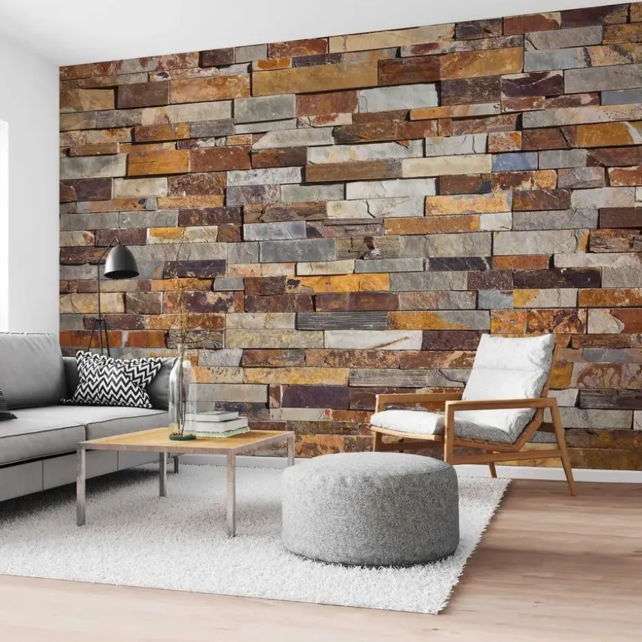 Fotobehang Natuurstenen muur - 260 x 384cm - Bruin