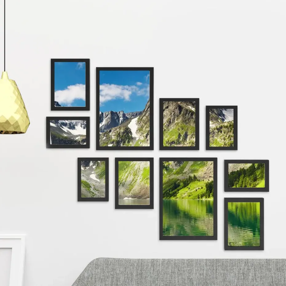 Fotowand met Collage van 10 Fotolijsten - Multi Fotokaders in MDF, Zwart