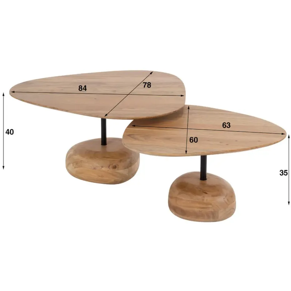 Fraaai - Nicholas salontafel set van 2 driehoekig - massief acacia