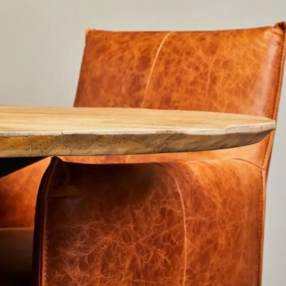 Furndea Brixon eettafel industrieel rond mangohout 77xØ140 cm