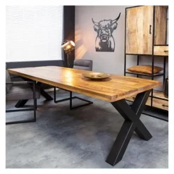Furndea Eettafel Morada industrieel rechthoek X poot mangohout 240x100x76cm