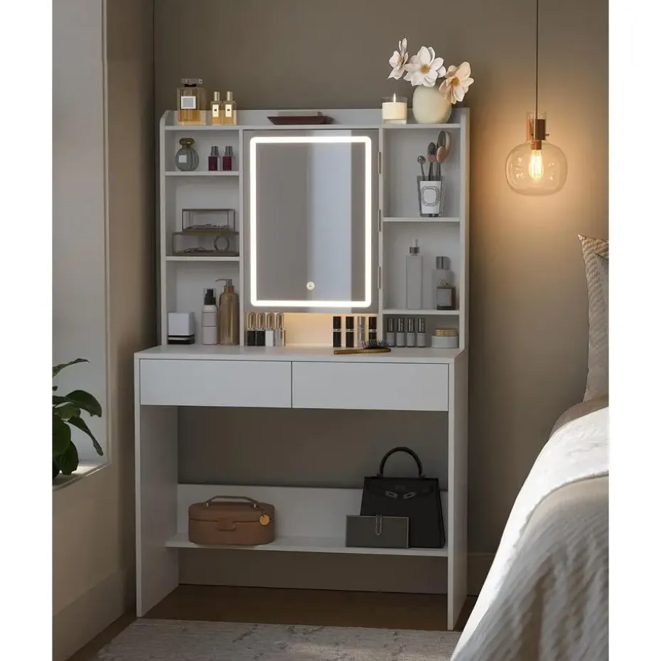 Furnihaus Kaptafel met LED 3 kleuren met instelbare lichtsterkte met spiegel