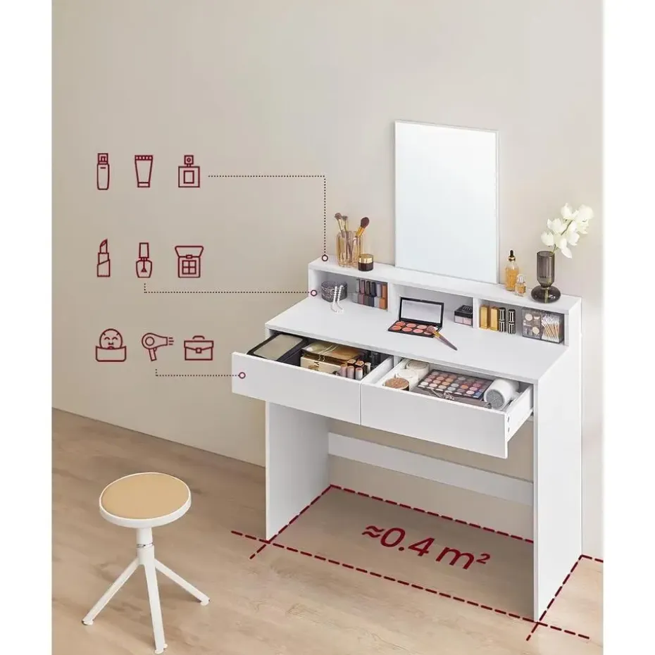 Furnihaus Kaptafel met rechthoekige spiegel en 2 lades, cosmetische tafel