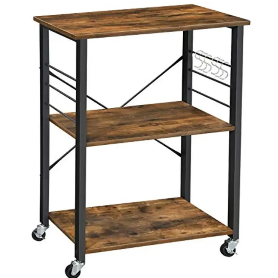 Furnihaus Keukentrolley - op wieltjes - 2 legplanken - vintage bruin - 60cm