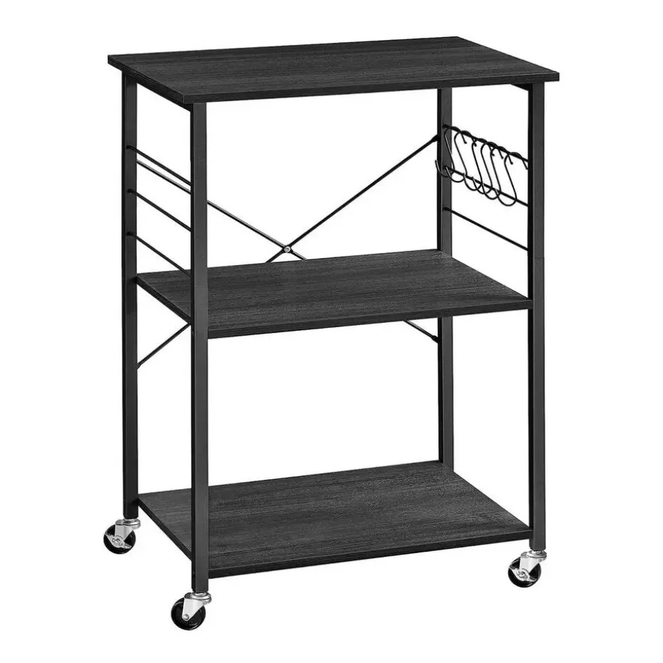 Furnihaus Keukentrolley - op wieltjes - 2 legplanken - zwart - 60cm
