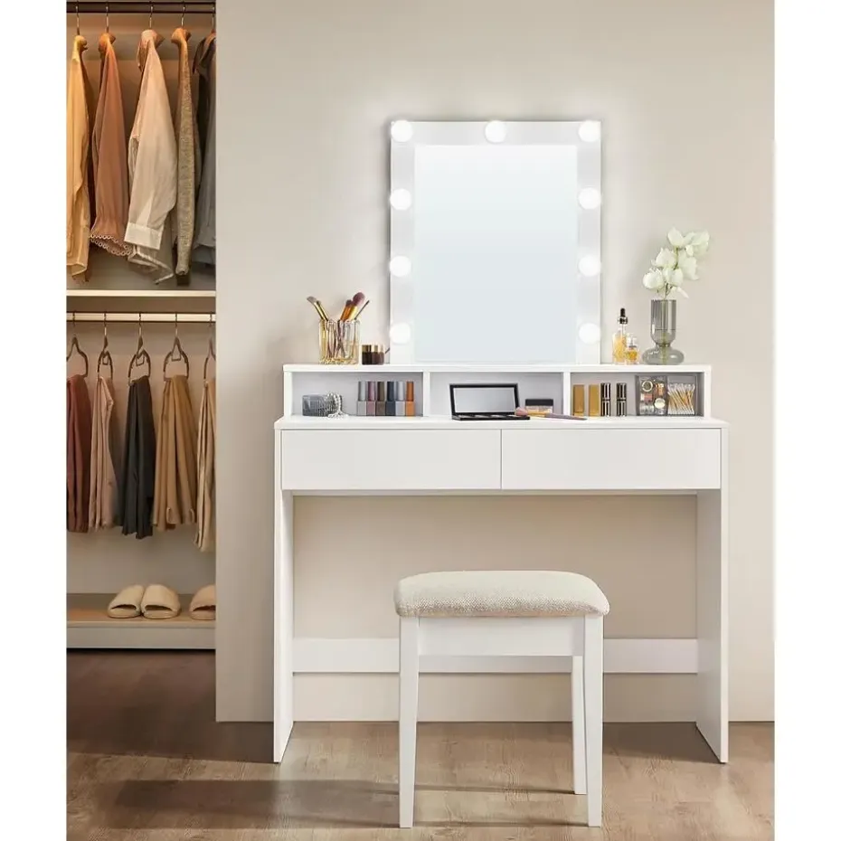 Furnihaus Witte Kaptafel met Led - 2 lades en 3 open vakken - Wit