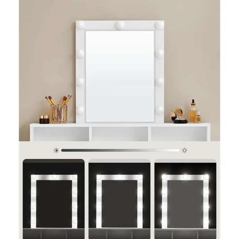 Furnihaus Witte Kaptafel met Led - 2 lades en 3 open vakken - Wit