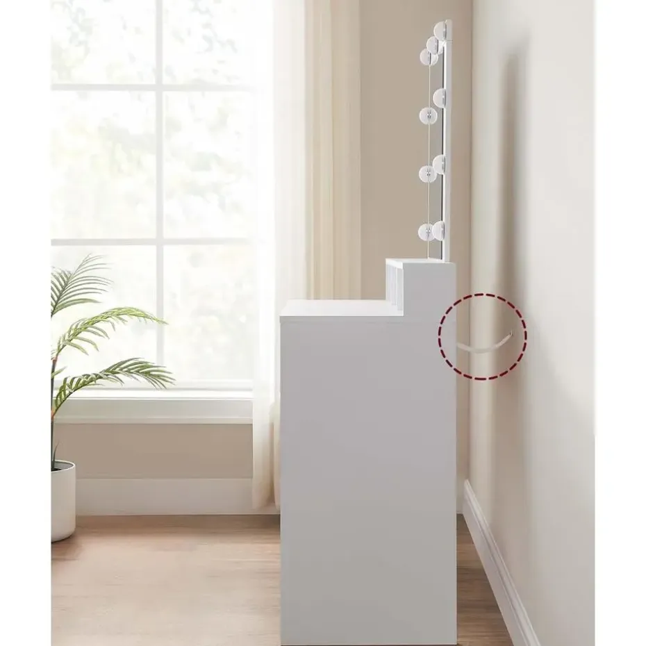 Furnihaus Witte Kaptafel met Led - 2 lades en 3 open vakken - Wit