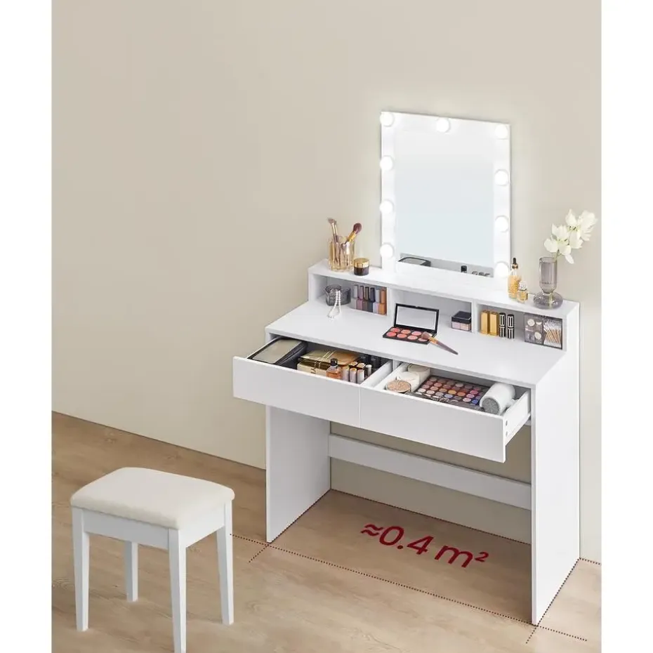 Furnihaus Witte Kaptafel met Led - 2 lades en 3 open vakken - Wit