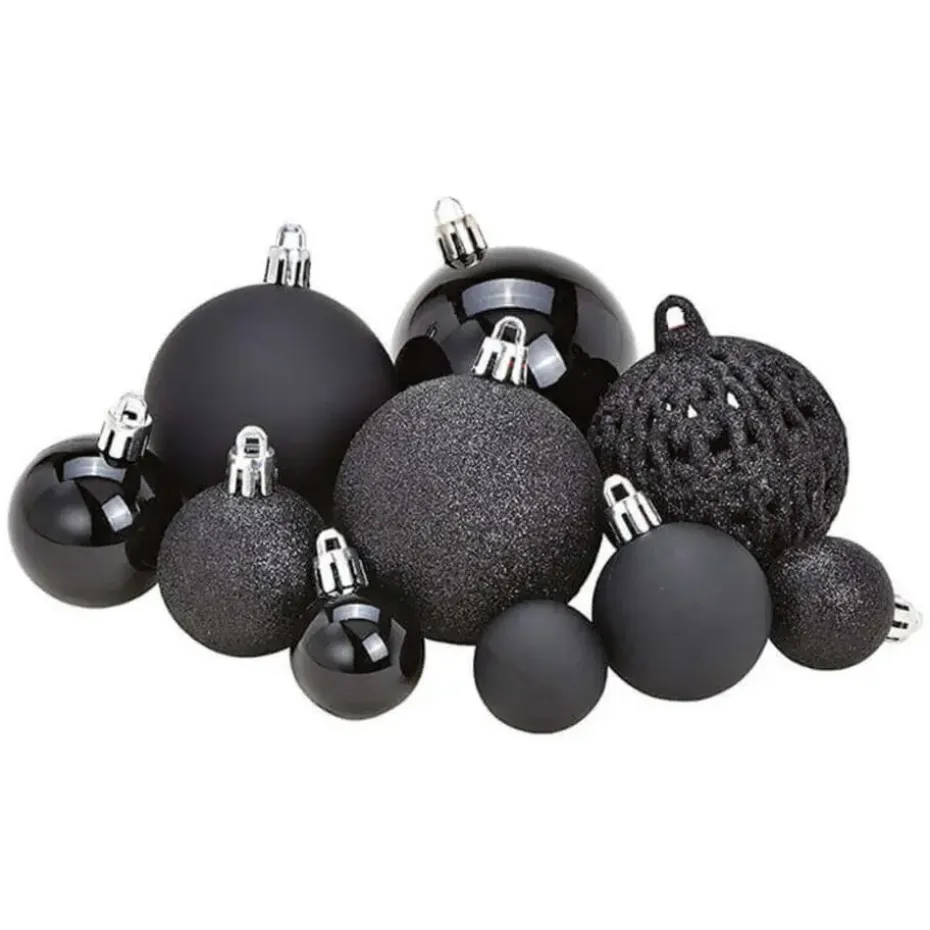 G. Wurm Kerstballen - 50ST - zwart - 3 - 4 - 6 cm - kunststof