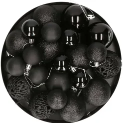 G. Wurm Kerstballen - 50ST - zwart - 3 - 4 - 6 cm - kunststof