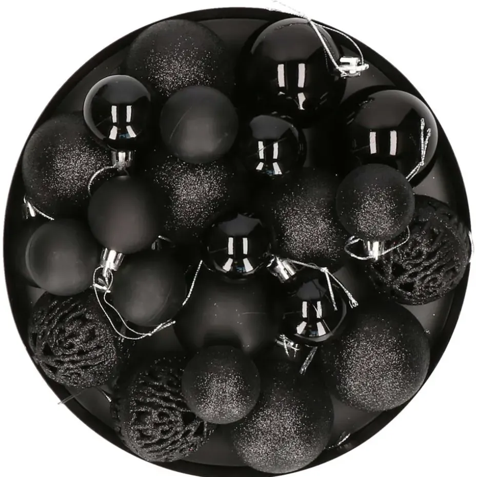 G. Wurm Kerstballen - 50ST - zwart - 3 - 4 - 6 cm - kunststof