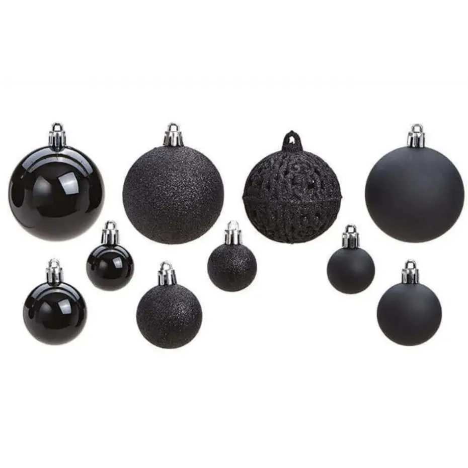 G. Wurm Kerstballen - 50ST - zwart - 3 - 4 - 6 cm - kunststof